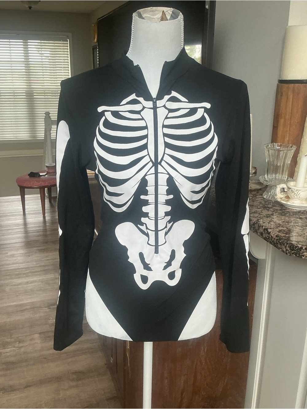 Skeleton Print Bodysuit Womens Windsor Halloween Size Large Whimsy Goth